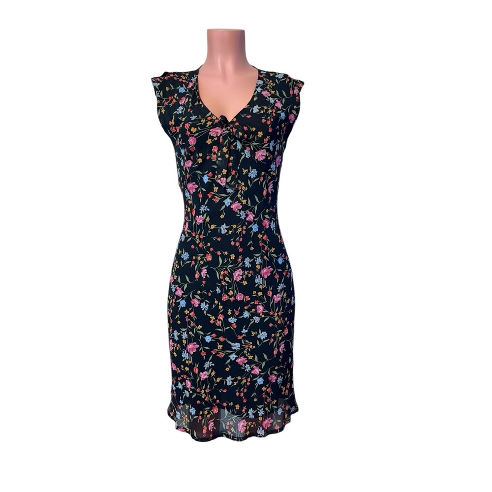 Vtg Expressions Dress 90’s Floral Chiffon Lined Sz‎ 6 Retro Pinup Knee Length